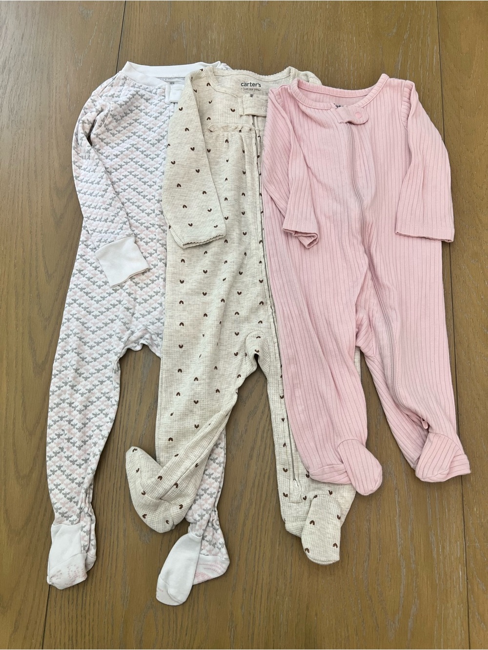 2 Carter's 1 Burts Bees Pink and Neutral Baby Girls Footed One-Piece Set